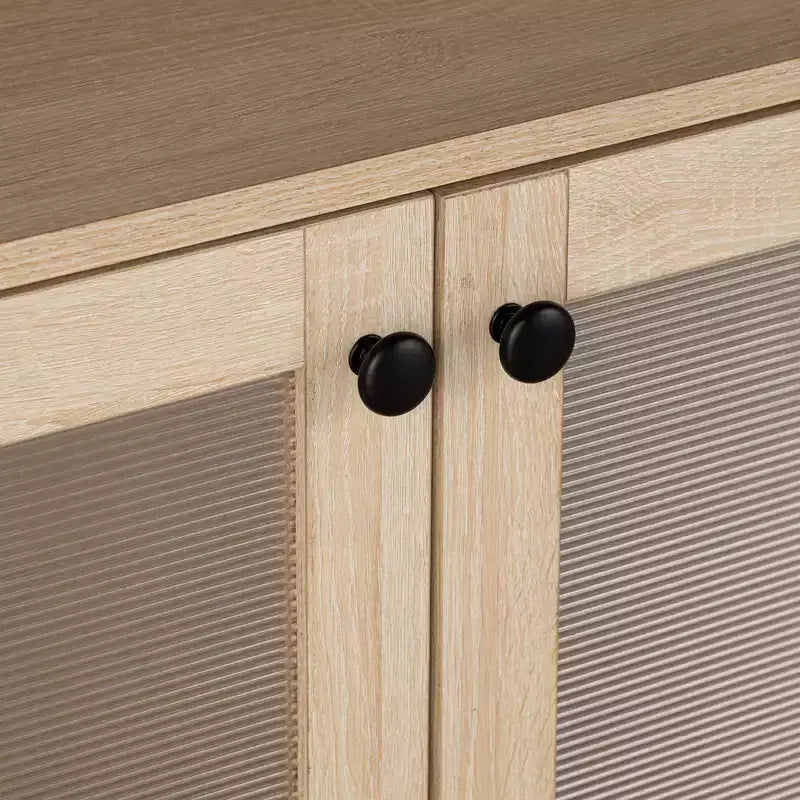 JVNOXK Meuble TV moderne du milieu du siècle de 56 pouces, centre de divertissement avec étagères ouvertes, pieds fuselés, portes d'armoire à boutons ronds, naturel