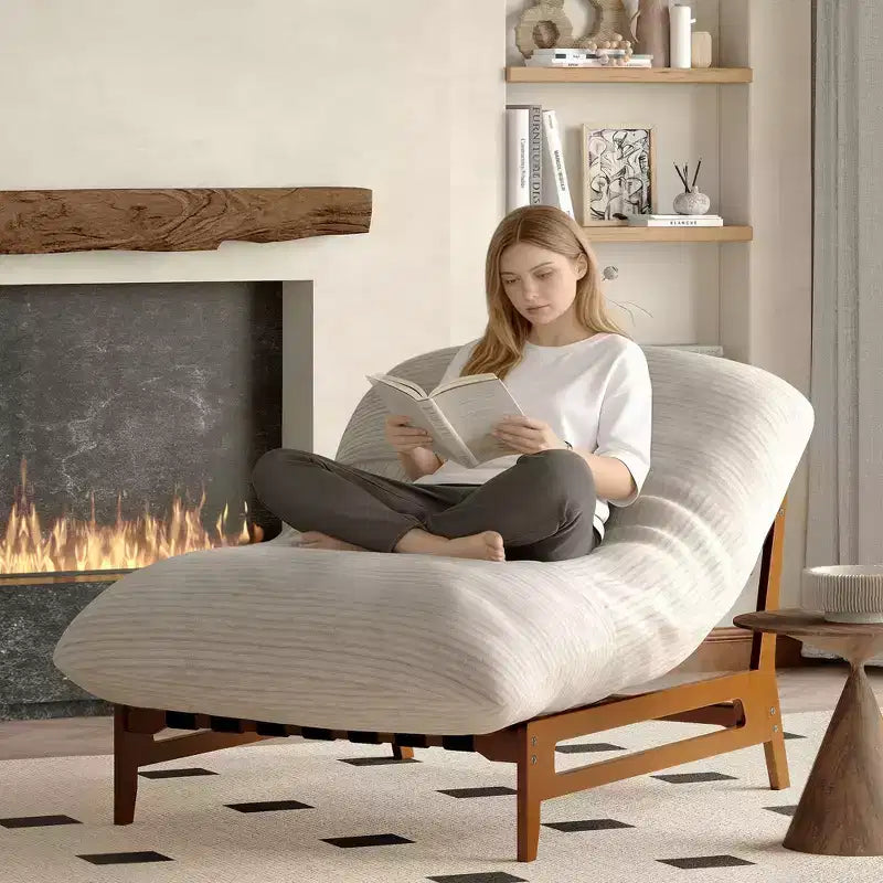 TYBOATLE Fauteuil relax en bois massif, grand canapé de sol en velours côtelé pour adultes, chaise longue ergonomique pour la lecture, idéal pour le salon et la chambre à coucher
