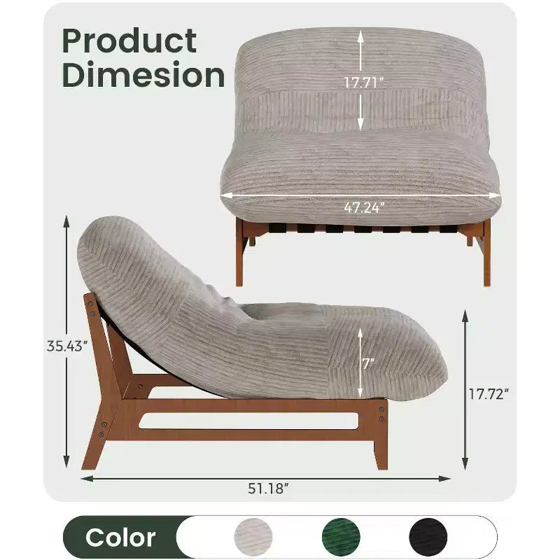 TYBOATLE Fauteuil relax en bois massif, grand canapé de sol en velours côtelé pour adultes, chaise longue ergonomique pour la lecture, idéal pour le salon et la chambre à coucher