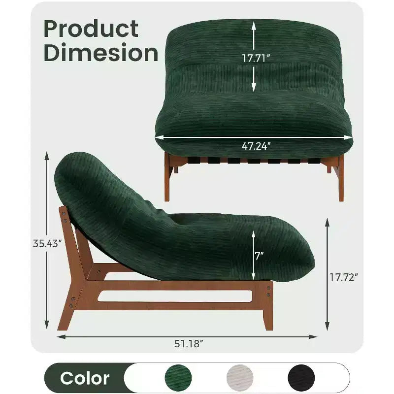 TYBOATLE Fauteuil relax en bois massif, grand canapé de sol en velours côtelé pour adultes, chaise longue ergonomique pour la lecture, idéal pour le salon et la chambre à coucher