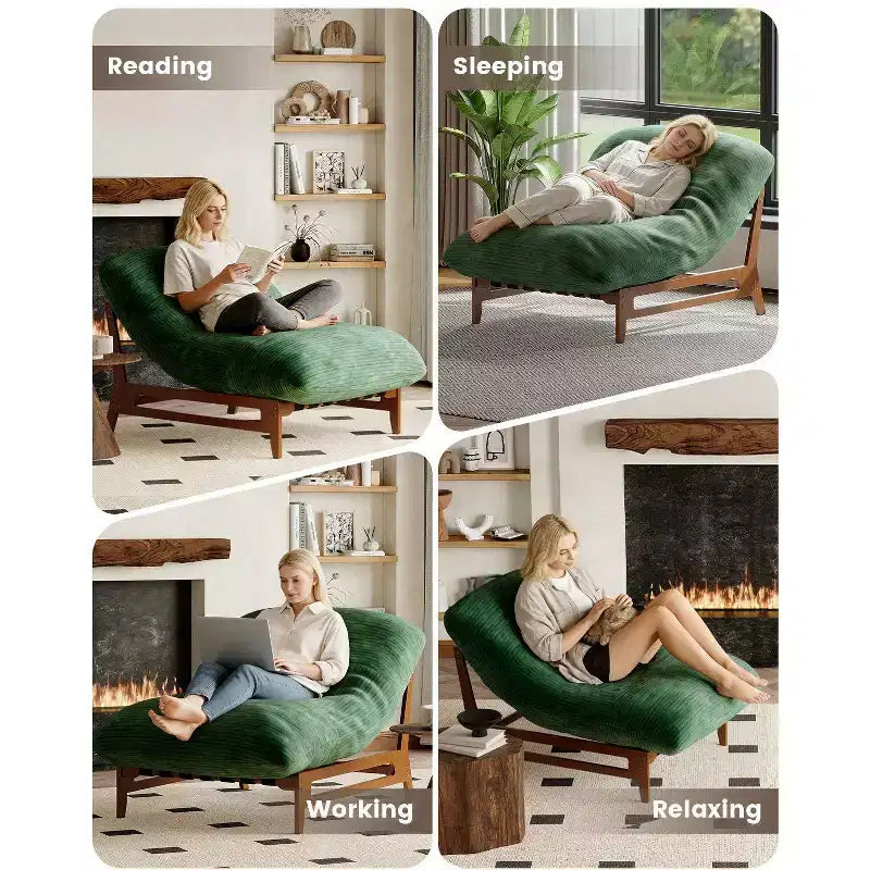 TYBOATLE Fauteuil relax en bois massif, grand canapé de sol en velours côtelé pour adultes, chaise longue ergonomique pour la lecture, idéal pour le salon et la chambre à coucher