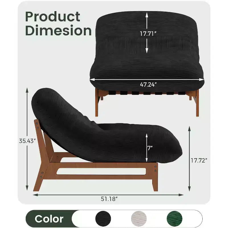 TYBOATLE Fauteuil relax en bois massif, grand canapé de sol en velours côtelé pour adultes, chaise longue ergonomique pour la lecture, idéal pour le salon et la chambre à coucher