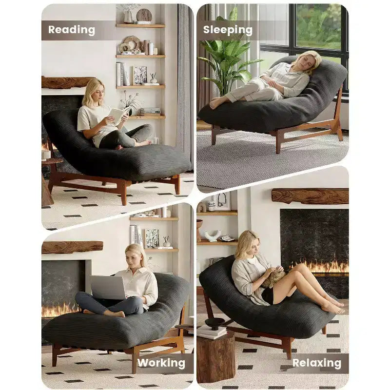 TYBOATLE Fauteuil relax en bois massif, grand canapé de sol en velours côtelé pour adultes, chaise longue ergonomique pour la lecture, idéal pour le salon et la chambre à coucher