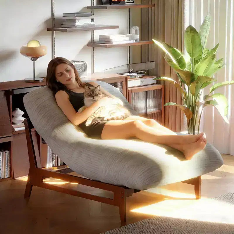 TYBOATLE Fauteuil relax en bois massif, grand canapé de sol en velours côtelé pour adultes, chaise longue ergonomique pour la lecture, idéal pour le salon et la chambre à coucher
