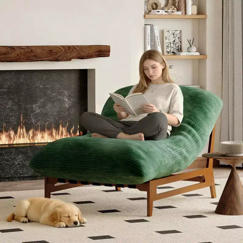 TYBOATLE Fauteuil relax en bois massif, grand canapé de sol en velours côtelé pour adultes, chaise longue ergonomique pour la lecture, idéal pour le salon et la chambre à coucher