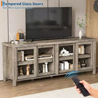 Meuble TV pour 65 pouces avec centre de divertissement - Meuble de rangement, 4 portes coulissantes en verre, console multimédia moderne du milieu du siècle, salon et chambre