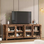 Meuble TV pour 65 pouces avec centre de divertissement - Meuble de rangement, 4 portes coulissantes en verre, console multimédia moderne du milieu du siècle, salon et chambre