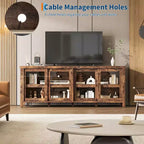 Meuble TV pour 65 pouces avec centre de divertissement - Meuble de rangement, 4 portes coulissantes en verre, console multimédia moderne du milieu du siècle, salon et chambre