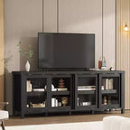 Meuble TV pour 65 pouces avec centre de divertissement - Meuble de rangement, 4 portes coulissantes en verre, console multimédia moderne du milieu du siècle, salon et chambre