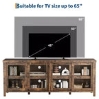 Meuble TV pour 65 pouces avec centre de divertissement - Meuble de rangement, 4 portes coulissantes en verre, console multimédia moderne du milieu du siècle, salon et chambre