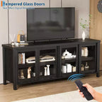 Meuble TV pour 65 pouces avec centre de divertissement - Meuble de rangement, 4 portes coulissantes en verre, console multimédia moderne du milieu du siècle, salon et chambre