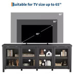 Meuble TV pour 65 pouces avec centre de divertissement - Meuble de rangement, 4 portes coulissantes en verre, console multimédia moderne du milieu du siècle, salon et chambre