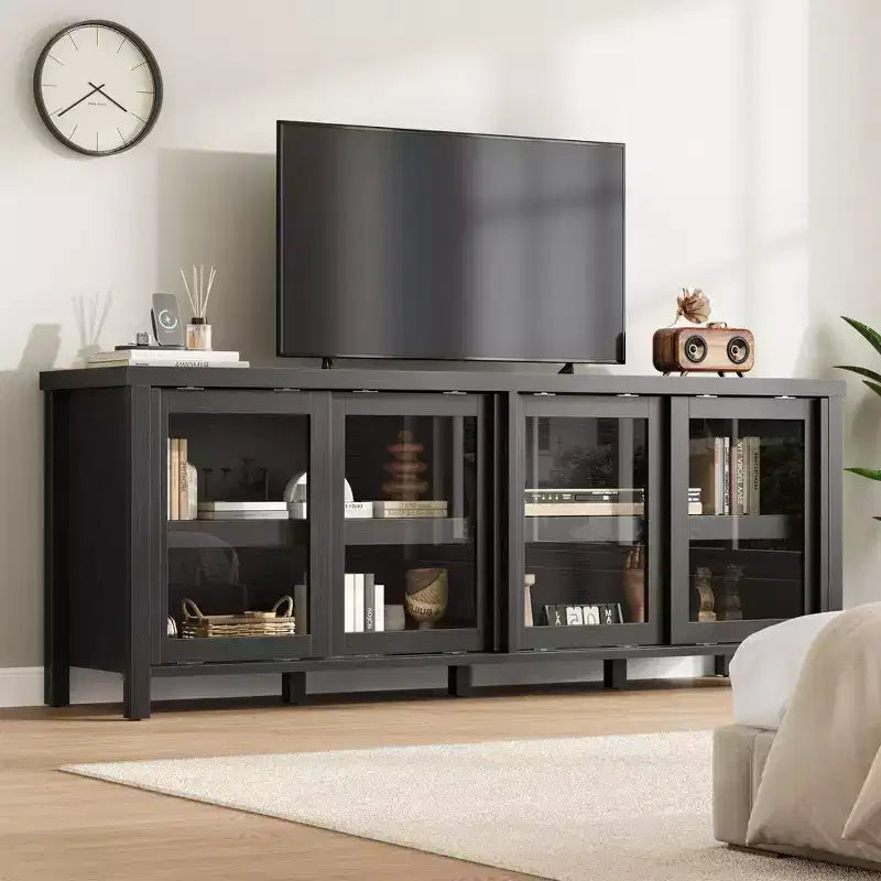 TV Stand for 65 Inch with Entertainment Center - Storage Cabinet, 4 Sliding Glass Doors, Mid Century Modern Media Console, Living Room and Bedroom