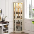Corner Lighted Curio Cabinet with Adjustable Glass Shelves and Anti-Tip Device for Antique Collections