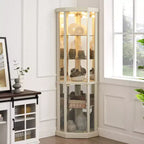Corner Lighted Curio Cabinet with Adjustable Glass Shelves and Anti-Tip Device for Antique Collections
