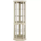 Vitrine d'angle éclairée avec étagères en verre réglables et dispositif anti-basculement pour collections d'antiquités