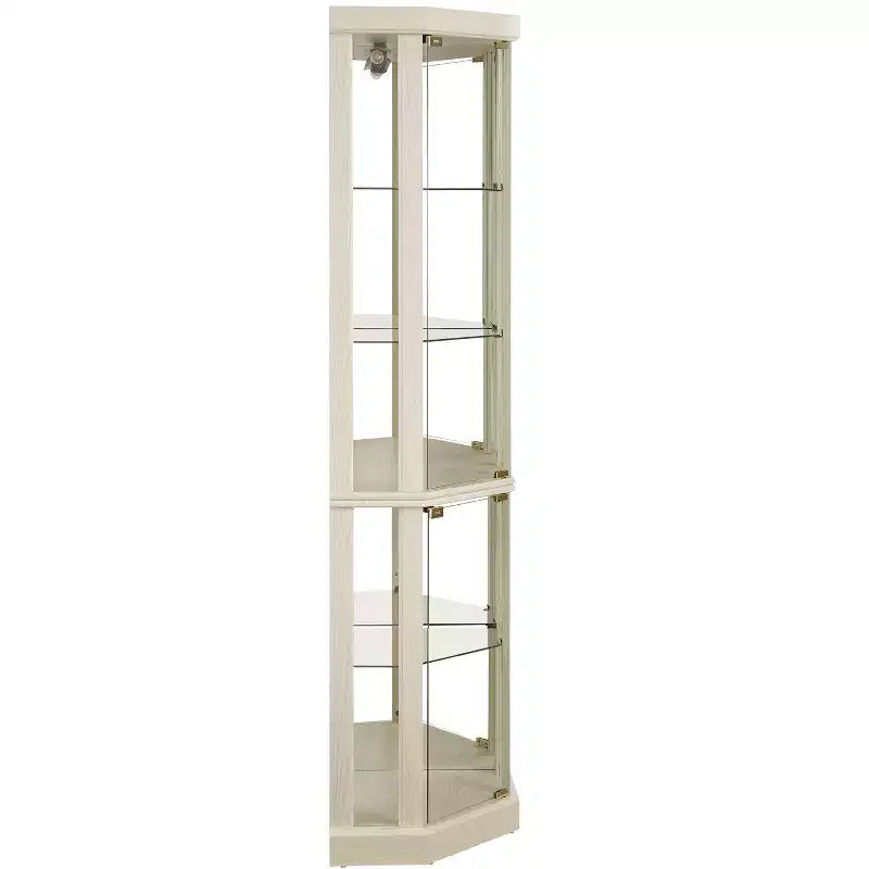 Vitrine d'angle éclairée avec étagères en verre réglables et dispositif anti-basculement pour collections d'antiquités