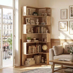 Famapy Light Wood Interlocking 6-Tier Corner Bookshelf & Display Rack