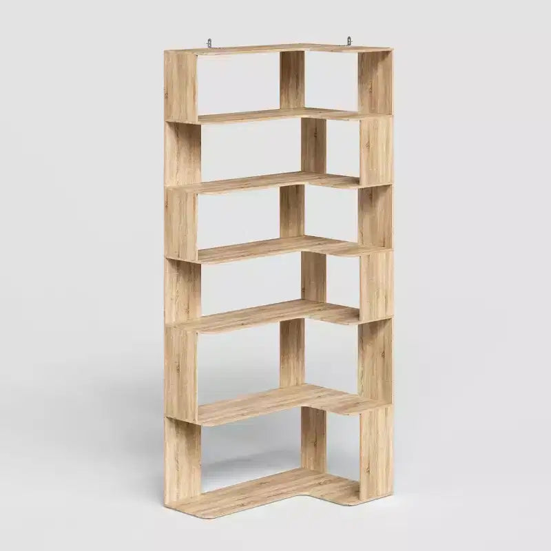 Étagère d'angle 6 niveaux emboîtable en bois clair Famapy