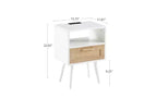Table d'appoint en rotin de 40 cm avec prise de courant et ports USB, tiroir et pieds en bois massif pour salon et chambre à coucher, naturel