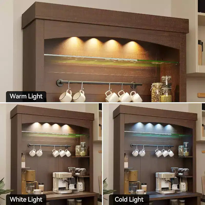 Meuble de bar à café de 72 po de hauteur de style campagnard, buffet de rangement pour garde-manger de cuisine avec étagères réglables, vaisselier