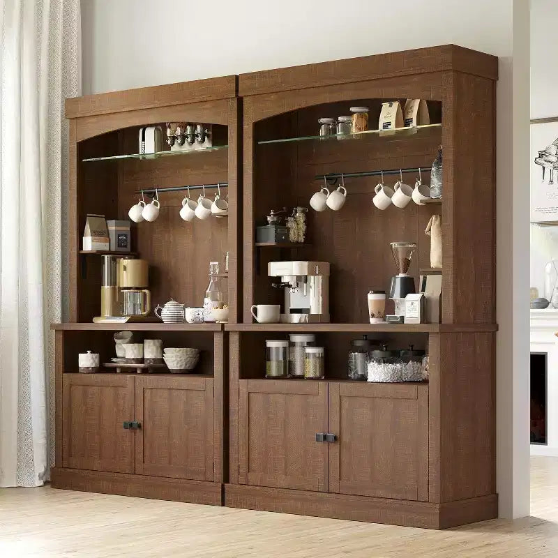 Meuble de bar à café de 72 po de hauteur de style campagnard, buffet de rangement pour garde-manger de cuisine avec étagères réglables, vaisselier