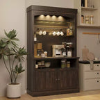 Meuble de bar à café de 72 po de hauteur de style campagnard, buffet de rangement pour garde-manger de cuisine avec étagères réglables, vaisselier