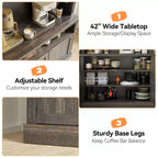 Meuble de bar à café de 72 po de hauteur de style campagnard, buffet de rangement pour garde-manger de cuisine avec étagères réglables, vaisselier