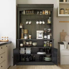Meuble de bar à café de 72 po de hauteur de style campagnard, buffet de rangement pour garde-manger de cuisine avec étagères réglables, vaisselier