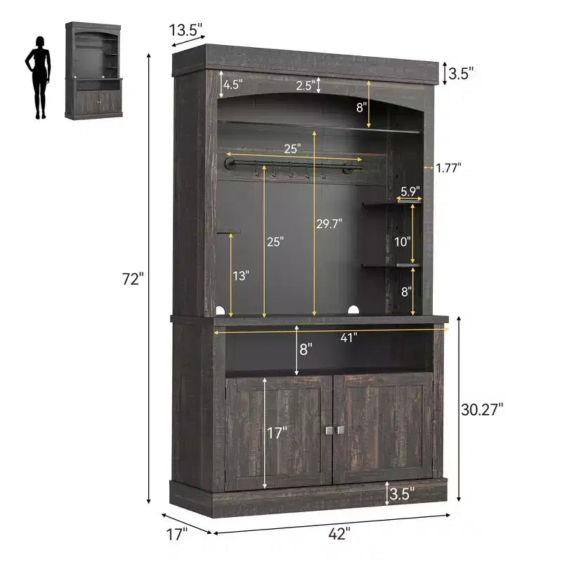 Meuble de bar à café de 72 po de hauteur de style campagnard, buffet de rangement pour garde-manger de cuisine avec étagères réglables, vaisselier