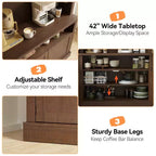 Meuble de bar à café de 72 po de hauteur de style campagnard, buffet de rangement pour garde-manger de cuisine avec étagères réglables, vaisselier