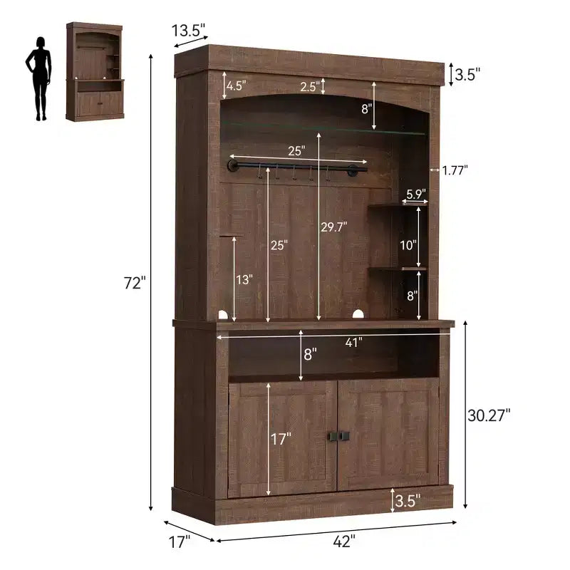 Meuble de bar à café de 72 po de hauteur de style campagnard, buffet de rangement pour garde-manger de cuisine avec étagères réglables, vaisselier