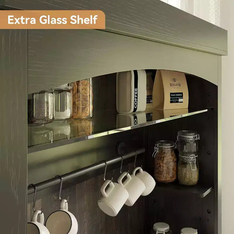 Meuble de bar à café de 72 po de hauteur de style campagnard, buffet de rangement pour garde-manger de cuisine avec étagères réglables, vaisselier