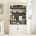 Meuble de bar à café de 72 po de hauteur de style campagnard, buffet de rangement pour garde-manger de cuisine avec étagères réglables, vaisselier