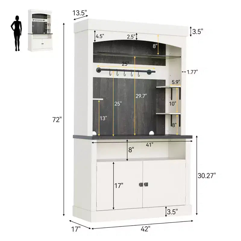 Meuble de bar à café de 72 po de hauteur de style campagnard, buffet de rangement pour garde-manger de cuisine avec étagères réglables, vaisselier