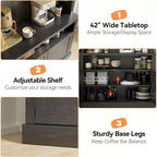 Meuble de bar à café de 72 po de hauteur de style campagnard, buffet de rangement pour garde-manger de cuisine avec étagères réglables, vaisselier