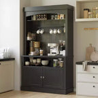 Meuble de bar à café de 72 po de hauteur de style campagnard, buffet de rangement pour garde-manger de cuisine avec étagères réglables, vaisselier