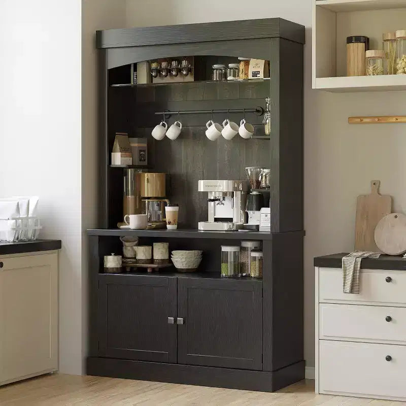 Meuble de bar à café de 72 po de hauteur de style campagnard, buffet de rangement pour garde-manger de cuisine avec étagères réglables, vaisselier