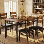 Ensemble de salle à manger 5 pièces Garvee pour 4 personnes, table de cuisine rectangulaire industrielle en bois avec 4 chaises rembourrées à dossier haut