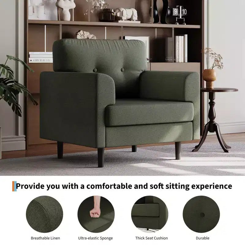 Fauteuil d'appoint surdimensionné, Fauteuil de salon rembourré, Fauteuil de canapé individuel, Fauteuil de lecture confortable pour appartement, chambre, bureau