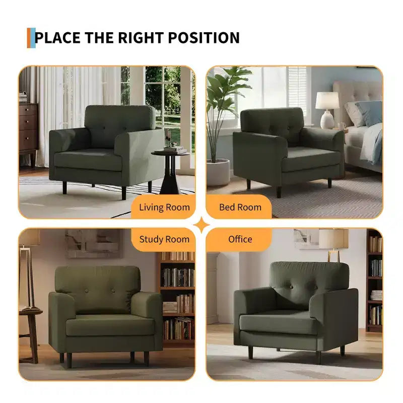 Fauteuil d'appoint surdimensionné, Fauteuil de salon rembourré, Fauteuil de canapé individuel, Fauteuil de lecture confortable pour appartement, chambre, bureau