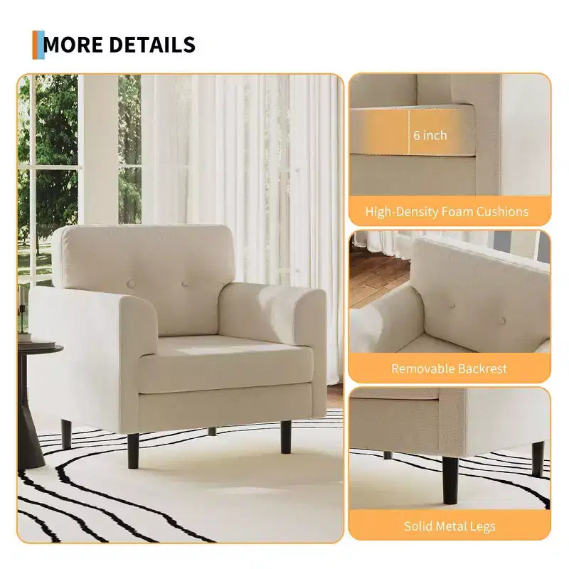 Fauteuil d'appoint surdimensionné, Fauteuil de salon rembourré, Fauteuil de canapé individuel, Fauteuil de lecture confortable pour appartement, chambre, bureau