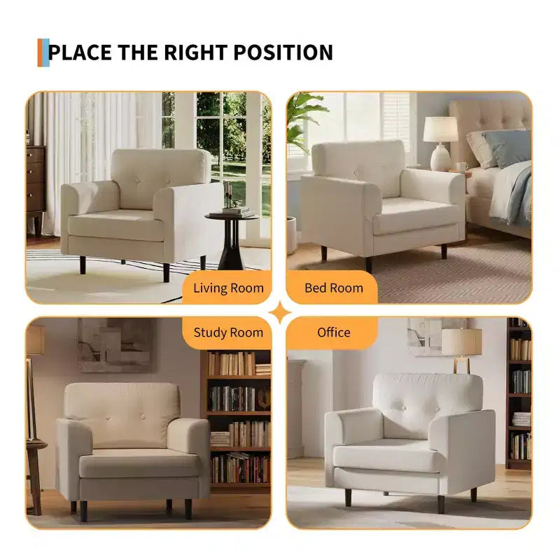 Fauteuil d'appoint surdimensionné, Fauteuil de salon rembourré, Fauteuil de canapé individuel, Fauteuil de lecture confortable pour appartement, chambre, bureau