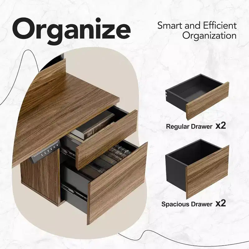 Bureau Debout Électrique Réglable en Hauteur 55 Pouces avec Rangement, Bureau Assis-Debout avec 6 Tiroirs, Poste de Travail Informatique pour Bureau à Domicile avec Support Moniteur