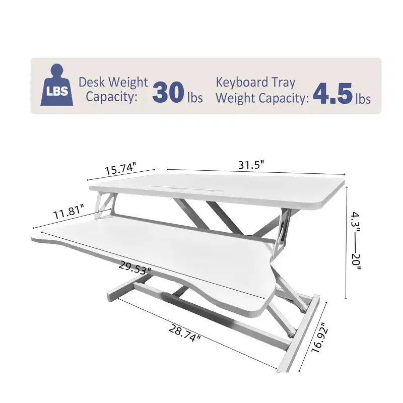 JVNOXK Convertisseur de bureau 32 pouces à hauteur réglable, bureau assis-debout, poste de travail informatique double moniteur, bureau debout avec large support de clavier