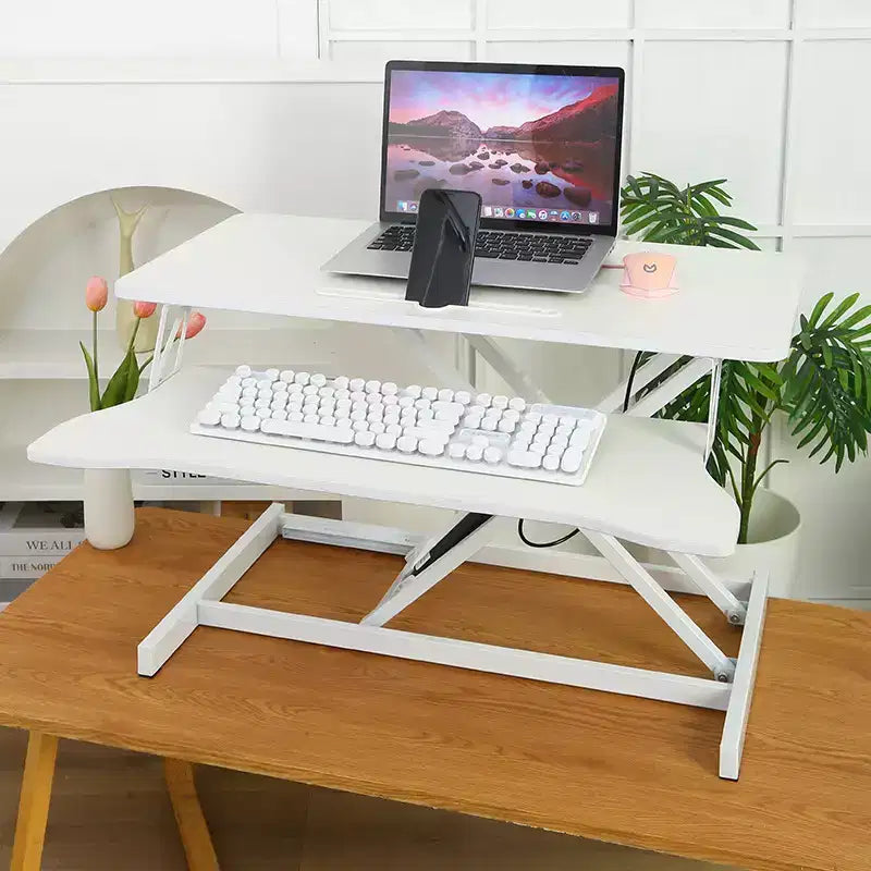JVNOXK Convertisseur de bureau 32 pouces à hauteur réglable, bureau assis-debout, poste de travail informatique double moniteur, bureau debout avec large support de clavier