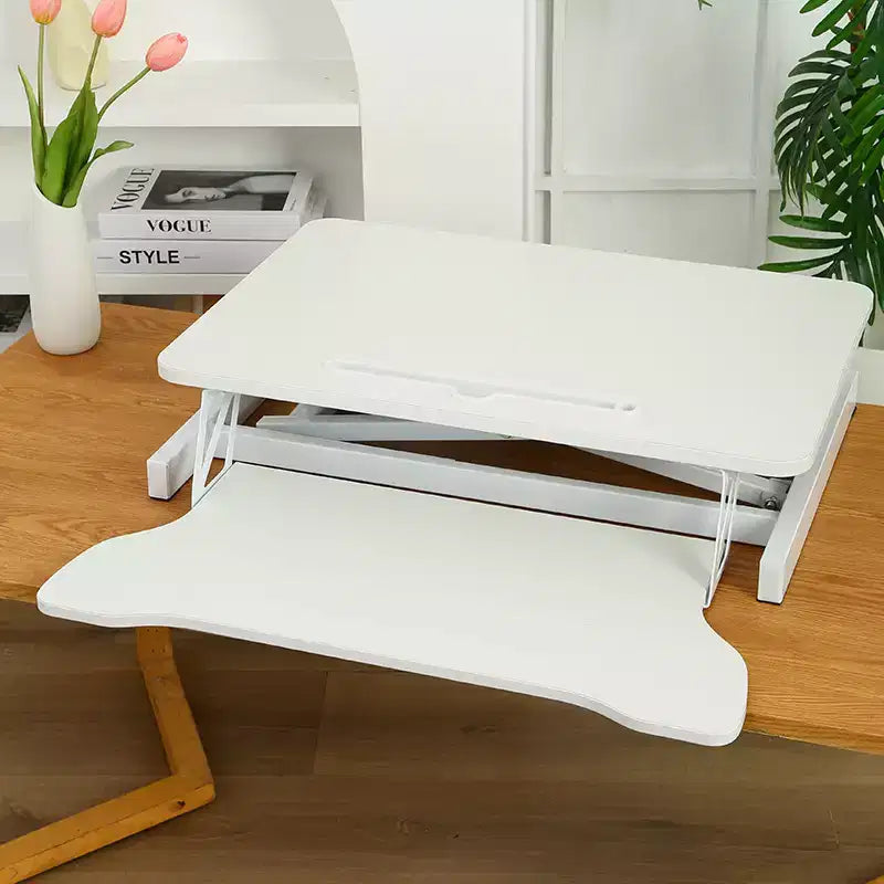 JVNOXK Convertisseur de bureau 32 pouces à hauteur réglable, bureau assis-debout, poste de travail informatique double moniteur, bureau debout avec large support de clavier