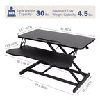 JVNOXK Convertisseur de bureau 32 pouces à hauteur réglable, bureau assis-debout, poste de travail informatique double moniteur, bureau debout avec large support de clavier