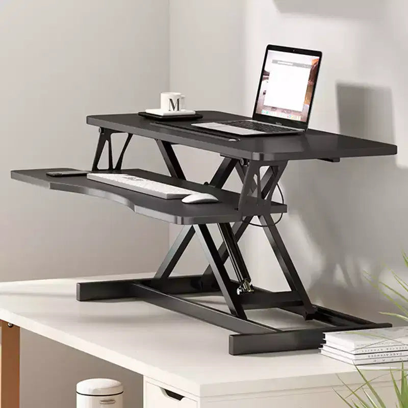 JVNOXK Convertisseur de bureau 32 pouces à hauteur réglable, bureau assis-debout, poste de travail informatique double moniteur, bureau debout avec large support de clavier
