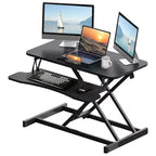 JVNOXK Convertisseur de bureau 32 pouces à hauteur réglable, bureau assis-debout, poste de travail informatique double moniteur, bureau debout avec large support de clavier